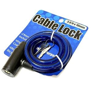 NEW MULTI PURPOSE CABLE LOCK 3.0 FT x 10 MM BLUE 2 KEYS BIKES & MOTORCYCLES